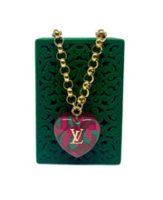 Load image into Gallery viewer, Repurposed Louis Vuitton Pink &amp; Green Leopard Charm Necklace