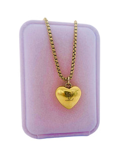 *Very Rare* Repurposed Louis Vuitton LV Logo Puffy Heart Necklace