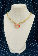 Load image into Gallery viewer, Repurposed Red Enameled &amp; Gold Interlocking GG 90’s Vintage Gucci Charm Necklace