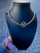 Load image into Gallery viewer, *Very Rare* Large Repurposed Louis Vuitton Purple &amp; Lime Green Swarovski Crystal Flower Charm Necklace