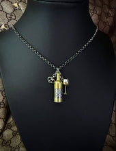 Load image into Gallery viewer, Repurposed Interlocking GG Gucci Heart &amp; White Wine Bottle/Glass Charm Necklace