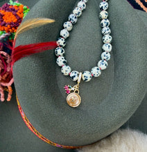 Load image into Gallery viewer, Repurposed Cafe &amp; Gold Tone Louis Vuitton Coin Hand~Beaded 8mm Jasper Necklace
