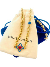 Load image into Gallery viewer, *Very Rare* Medium Repurposed Louis Vuitton Royal Blue &amp; Magenta Swarovski Crystal Charm Vintage Necklace
