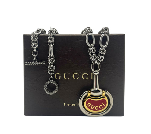 Repurposed Mix Metals Gucci Horsebit Charm Reversible Necklace