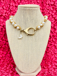 Repurposed Louis Vuitton Clasp &  1980’s Vintage Pearl Like Rope Necklace