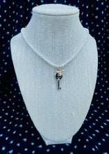 Load image into Gallery viewer, Repurposed Gucci Key Charm &amp; Crystal Bee Mother of Pearl Necklace