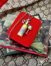 Load image into Gallery viewer, Repurposed Interlocking GG Gucci Heart &amp; White Wine Bottle/Glass Charm Necklace