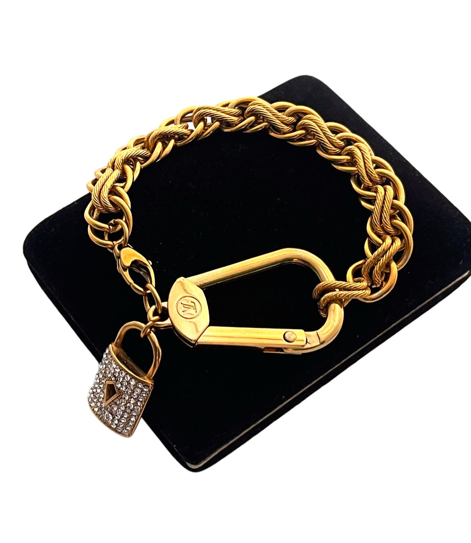 Repurposed Vintage Louis Vuitton Key~Clasp & Crystal Pavè Padlock