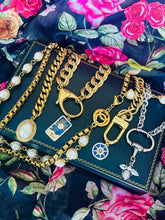 Load image into Gallery viewer, Repurposed Louis Vuitton Keyring &amp; Crystal Paved Lapis Star Charm Bracelet