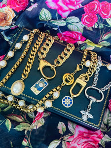 Repurposed Louis Vuitton Keyring & Crystal Paved Lapis Star Charm Bracelet