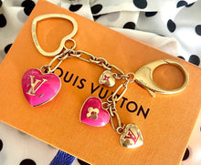 Load image into Gallery viewer, Small Repurposed Louis Vuitton Pink &amp; Gold Flower Charm Asymmetrical Chain Necklace