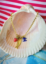 Load image into Gallery viewer, Repurposed Navy CC Charm &amp; Nautical/Strawberry Removable Charm Necklace
