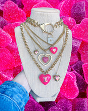 Load image into Gallery viewer, Repurposed Large Louis Vuitton Heart Cut-Out &amp; Crystal Charm Reversible Necklace