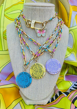 Load image into Gallery viewer, *Rare* X~Large Repurposed Baby Blue &amp; Gold Louis Vuitton Trunks &amp; Bags Coin Necklace