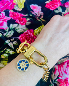 Repurposed Louis Vuitton Keyring & Crystal Paved Lapis Star Charm Bracelet