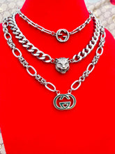 Load image into Gallery viewer, 1990’s Repurposed Gucci Foster Green &amp; Silver Tone Interlocking GG Charm Necklace