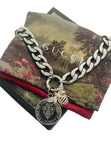 Repurposed *Rare* Gucci Knight Coin  & Crystal Bee Carabiner Necklace