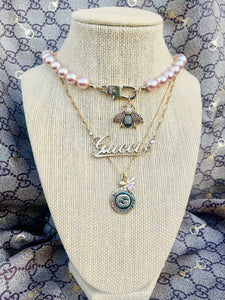 Repurposed Interlocking GG Gucci Coin & Removable Crystal Bee Charm Necklace