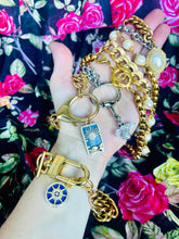 Load image into Gallery viewer, Repurposed Louis Vuitton Keyring &amp; Crystal Paved Lapis Star Charm Bracelet