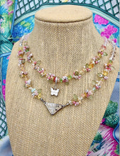 Load image into Gallery viewer, Repurposed Prada Beige &amp; Silver Tag Pastel Flowers Necklace
