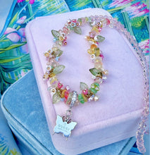 Load image into Gallery viewer, Repurposed Gucci Butterfly Charm &amp; Pastel Flowers Necklace