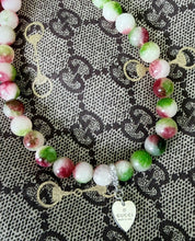 Load image into Gallery viewer, Repurposed .925 Sterling Gucci Heart Charm Hand~Beaded 8mm Tourmaline Necklace