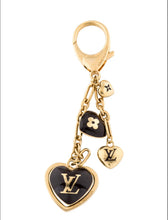 Load image into Gallery viewer, Repurposed Black &amp; Gold Louis Vuitton Puffy Heart Crystal Pavè Leopard Necklace