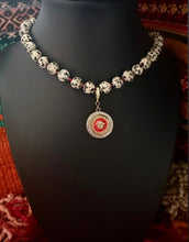 Load image into Gallery viewer, Repurposed Versace Medusa Button Hand~Beaded 8mm Jasper Necklace