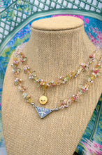 Load image into Gallery viewer, Repurposed Prada Soft Blue &amp; Silver Tag Pastel Flowers Necklace