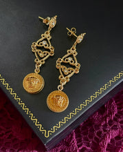 Load image into Gallery viewer, *One of a Kind* Repurposed Versace Medusa Hardware &amp; Crystal Drop Earrings