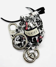 Load image into Gallery viewer, Repurposed Gucci Keyring &amp; Crystal Puffy Heart Necklace