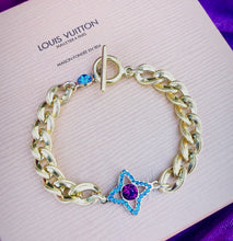 Load image into Gallery viewer, *Very Rare* Medium Repurposed Louis Vuitton Royal Blue &amp; Magenta Crystal Charm Vintage Bracelet