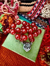 Load image into Gallery viewer, Repurposed *Rare* 3D Gucci Carved Sterling Tiger Head Hand~Beaded 10mm Red Carnelian Necklace