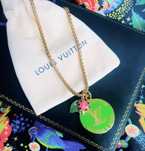 Load image into Gallery viewer, Large Repurposed Louis Vuitton Trunks &amp; Bags Green~Gold Coin Ladybug Necklace