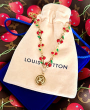 Load image into Gallery viewer, Repurposed Louis Vuitton Café Signature Removable Logo Charm &amp; 🍒 Chain Necklace