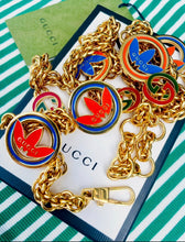 Load image into Gallery viewer, *Rare* Repurposed Red &amp; Green Interlocking GG Gucci Enameled Charm &amp; Chain Bracelet