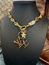 Load image into Gallery viewer, X~Large Repurposed Louis Vuitton Two~Tone LoVe Natural Gemstone Hand Knotted Necklace