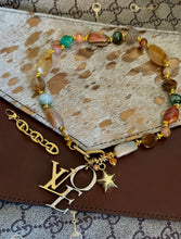 Load image into Gallery viewer, X~Large Repurposed Louis Vuitton Two~Tone LoVe Natural Gemstone Hand Knotted Necklace