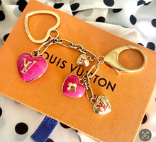 Load image into Gallery viewer, Repurposed Louis Vuitton Small/Medium Gold &amp; Hot Pink Removable/ Reversible Heart Charm Necklace