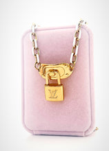 Load image into Gallery viewer, Repurposed Louis Vuitton Padlock White &amp; Gold Tone Necklace