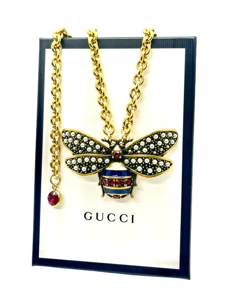 *Very Rare*Repurposed Gucci Margaret Queen Bee Crystal Pave Necklace
