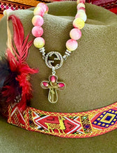 Load image into Gallery viewer, Repurposed Gucci Interlocking GG Carved Sterling Charm Hand~Beaded 10mm Tourmaline Cross Necklace
