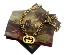 Load image into Gallery viewer, Repurposed Red Enameled &amp; Gold Interlocking GG 90’s Vintage Gucci Charm Necklace