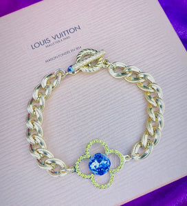 *Very Rare* Large Repurposed Louis Vuitton Lime & Purple Crystal Charm Vintage Bracelet