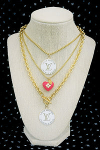 Repurposed Large Louis Vuitton Trunks & Bags White~Gold Reversible Toggle Necklace