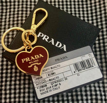 Load image into Gallery viewer, X~Large Repurposed  Burgundy &amp; Gold Prada Heart Charm Necklace