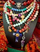 Load image into Gallery viewer, Repurposed Silver &amp; Magenta Louis Vuitton Coin Hand~Beaded 8mm Tourmaline Necklace