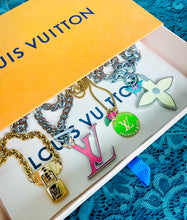 Load image into Gallery viewer, Large Repurposed Louis Vuitton Trunks &amp; Bags Green~Gold Coin Ladybug Necklace