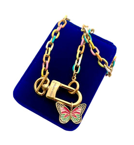 Repurposed Louis Vuitton KeyClasp & Removable Butterfly Toggle Necklace