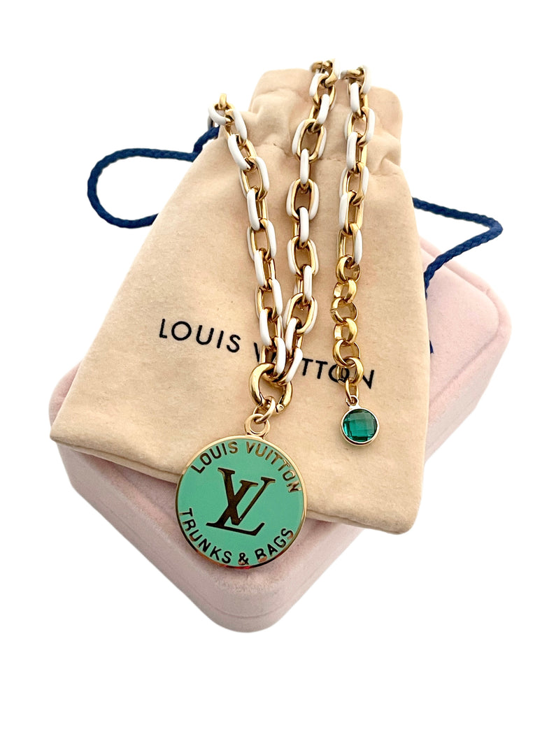 *Rare* Large Repurposed Turquoise & Gold Louis Vuitton Trunks & Bags Coin Necklace